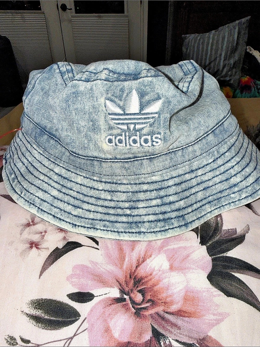 New Adidas unisex Originals Acid Wash Denim Bucket Hat Blue